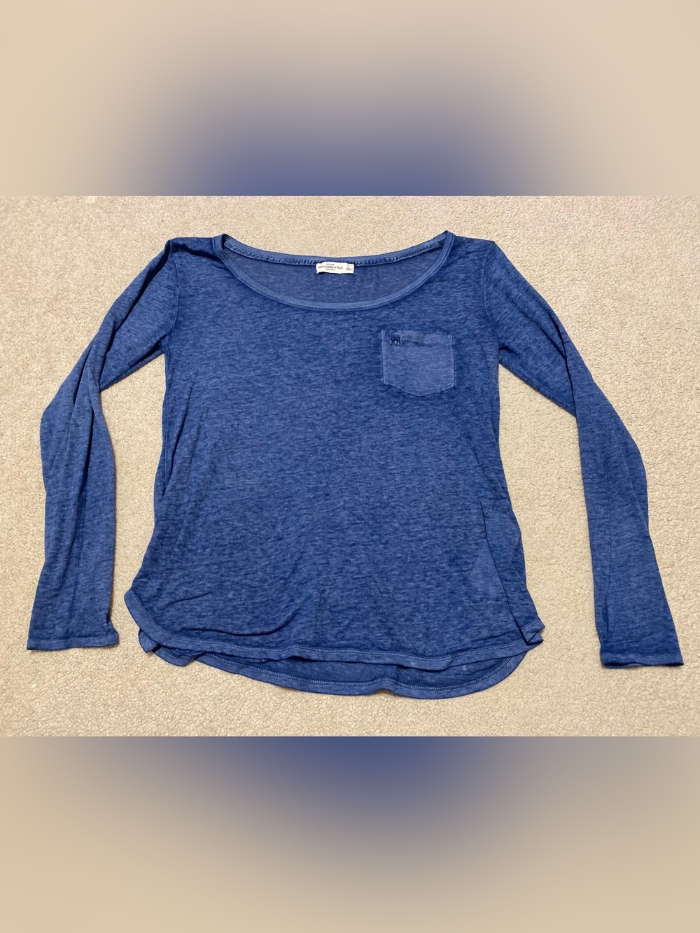 Abercrombie & Fitch blue sheer scoop neck long sleeve t-shirt, size large